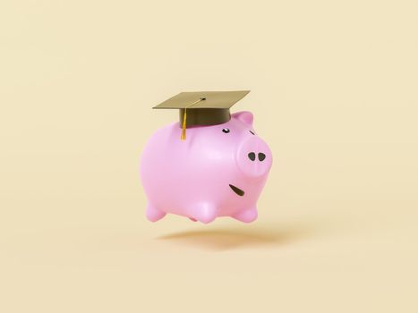 Smiling piggy bank in graduating cap