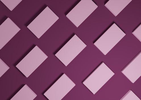 Dark magenta, purple, 3D render minimal, simple, modern top view flat lay product display from above background with repetitive square stands in a pattern
