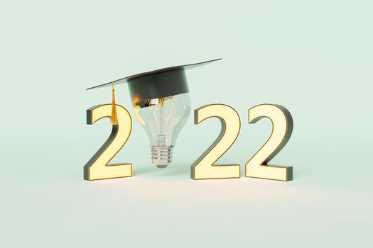 3d illustration with concept of graduation from university 2022