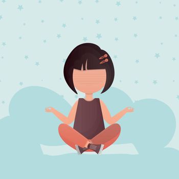 Little girl is doing yoga. Cute yoga, mindfulness and relaxation. Vector.