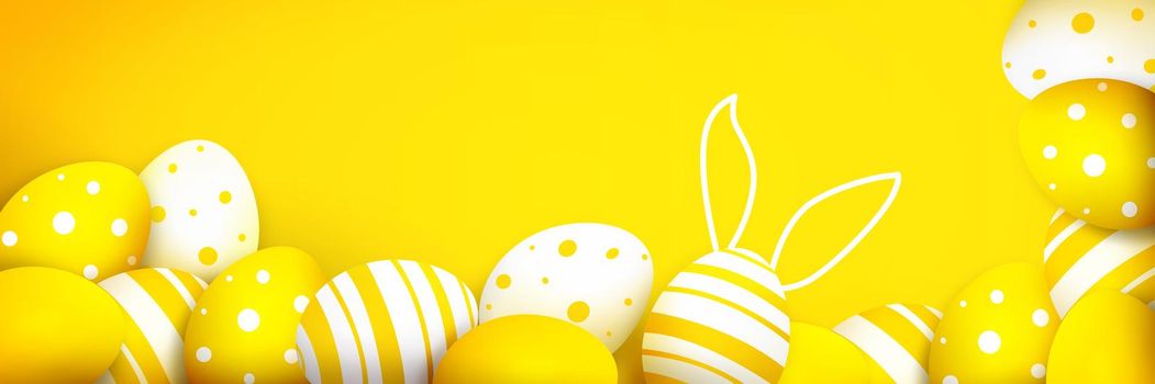 Beautiful Easter background with colorful Easter eggs. 3d illustration
