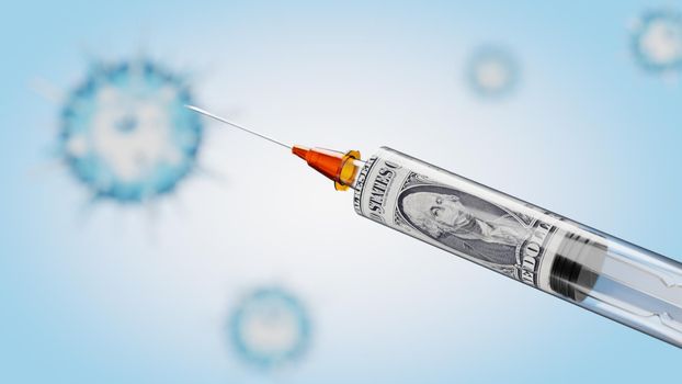 Costs of development and creation of Coronavirus vaccination. 3D Rendering
