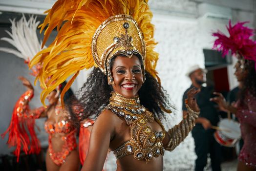 The music is a part of who I am. Cropped portrait of a beautiful samba dancer performing in a carnival with her band.