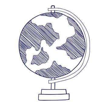 Sketch globe doodle. Hand drawn earth. Vector school handdrawn map.