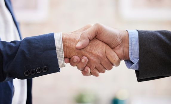 A firm handshake shows you mean business. Shot of two unrecognizable businesspeople shaking hands.