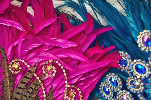 The beauty of extravagance. Still life shot of costume headwear for samba dancers.