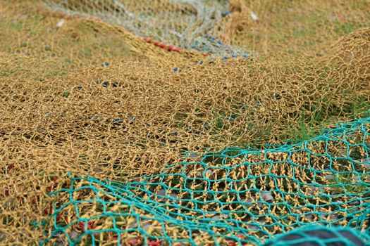 Colorful fishing nets and floats for fish