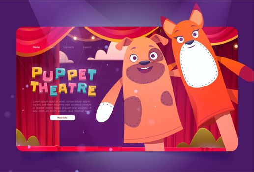 Puppet theater cartoon landing with funny dolls
