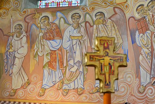 LE MANS, FRANCE - SEPTEMBER 17, 2017: Church St-Lazare with painted frescoes inside of Nikolay Greshniy