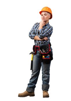 Concentrated female engineer in hardhat