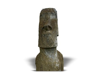 Front view of Moai statue on white