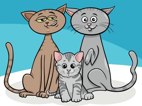 cartoon cat family with kitten animal characters