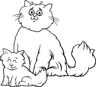 cartoon cat mom with kitten coloring book page