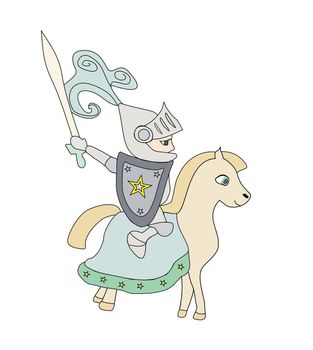 Knight riding on a horse - doodle illustration isolated from background 