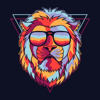 Lion cool colorful wearing a eyeglasses vector illustration