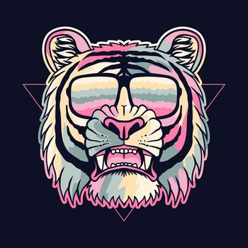 Tiger colorful wearing a glasses vector illustration