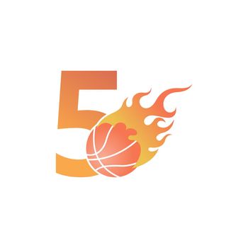 Number 5 with basketball ball on fire illustration