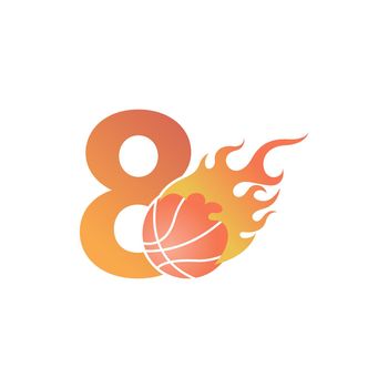 Number 8 with basketball ball on fire illustration