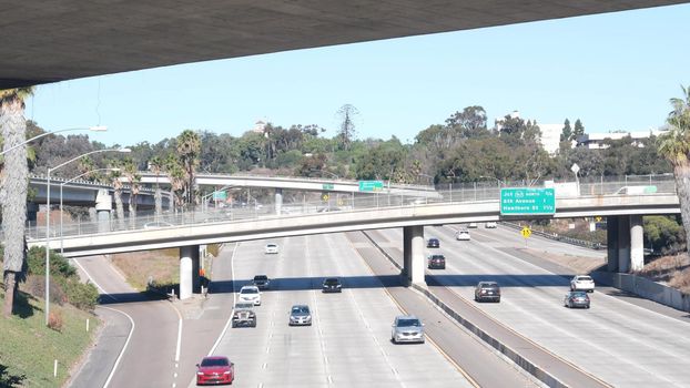 Highway road interchange or intersection, freeway overpass bridge. Crossroad USA