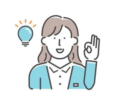 Simple business woman (upper body) gesture illustration | OK, good, agree