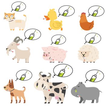 Sick animals Swine Flu a vaccination concept set