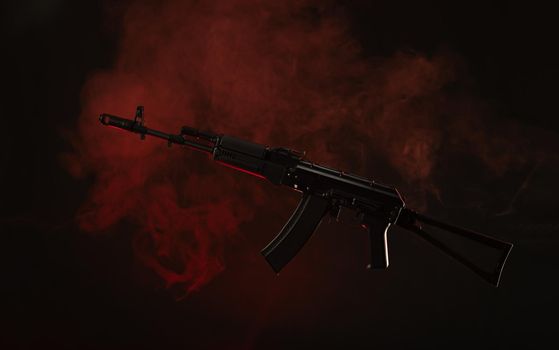 kalashnikov assault rifle in smoke