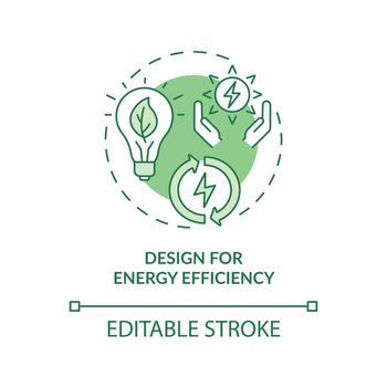 Energy efficiency design green concept icon. Power consumption. Industrial ecology abstract idea thin line illustration. Isolated outline drawing. Editable stroke. Arial, Myriad Pro-Bold fonts used