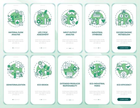 Industrial ecology green onboarding mobile app screen set