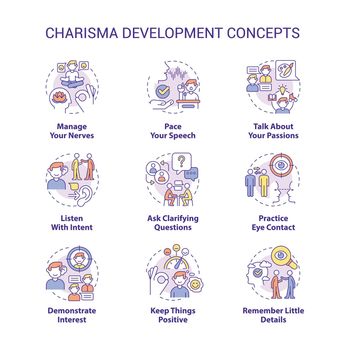 Charisma development concept icons set