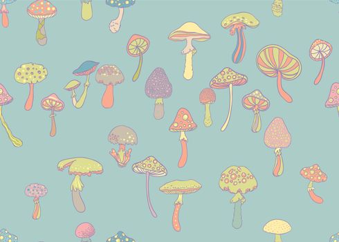 Magic mushrooms. Psychedelic hallucination. Vibrant vector illustration. 60s hippie colorful background, hippie and boho texture.