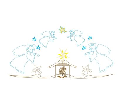 Christmas Angels. Christmas religious nativity scene card