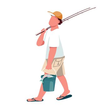 Enthusiast with fishing rod semi flat color vector character