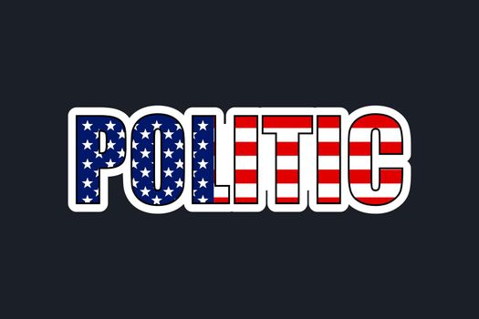 word Politic american flag colors, election vote emblem badge sticker