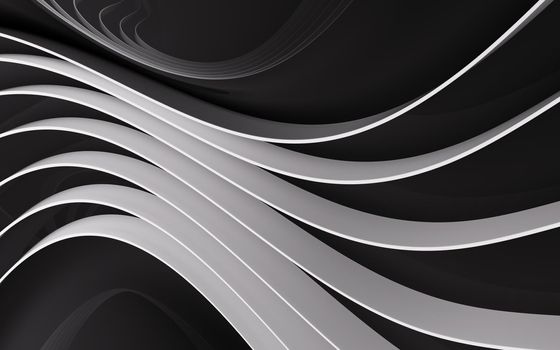 Metal curve geometry with dark background, 3d rendering.