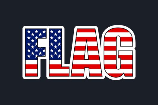 word Flag in american flag colors, election vote emblem badge sticker