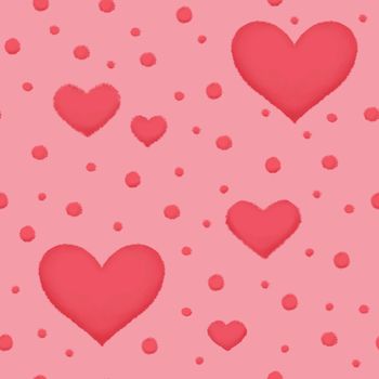 hearts and dots with texture effect of pink chalk or crayon seamless pattern in cute style