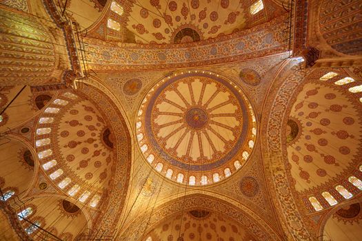 Blue Mosque interior in Istanbul, Turkey. Turkish: Sultan Ahmet Cami