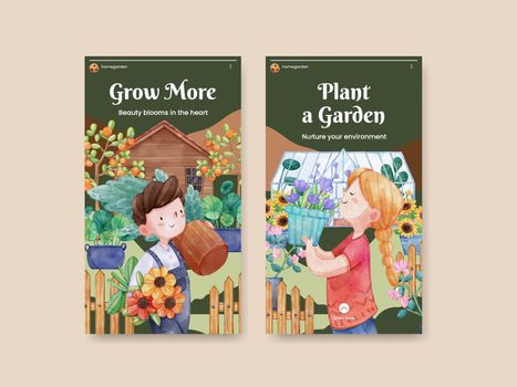 Instagram template with gardening home concept,watercolor style