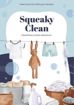 Poster template with laundry day concept,watercolor style