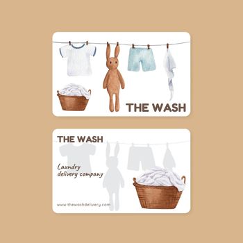 Name card template with laundry day concept,watercolor style