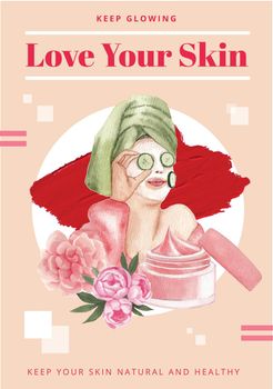 Poster template with skin care beauty concept,watercolor style