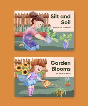 Facebook template with gardening home concept,watercolor style