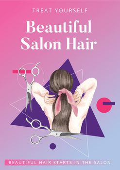 Poster template with salon hair beauty concept,watercolor style
