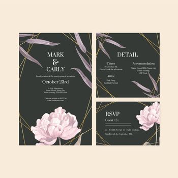 Wedding card template with floral feather boho concept,watercolor style