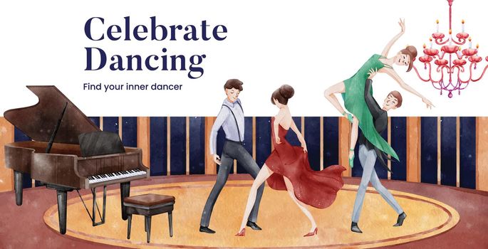 Billboard template with international dance day concept,watercolor style