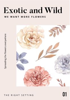 Poster template with floral feather boho concept,watercolor style