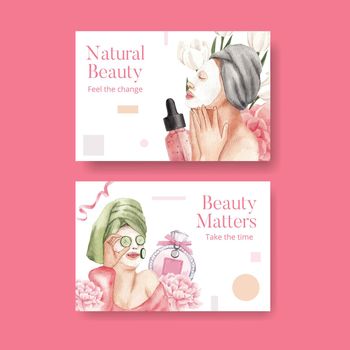 Facebook template with skin care beauty concept,watercolor style
