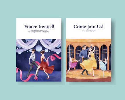 Invite card template with international dance day concept,watercolor style