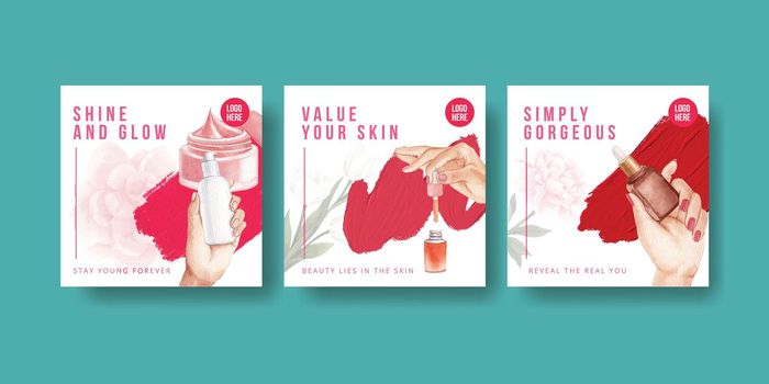 Banner template with skin care beauty concept,watercolor style