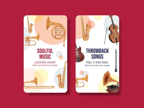 Instagram template with jazz music concept,watercolor style